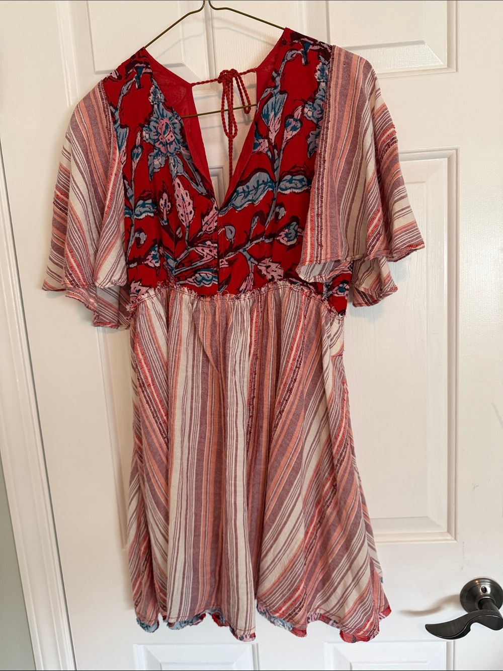 Free People Red Floral & Striped Maxi Skirt